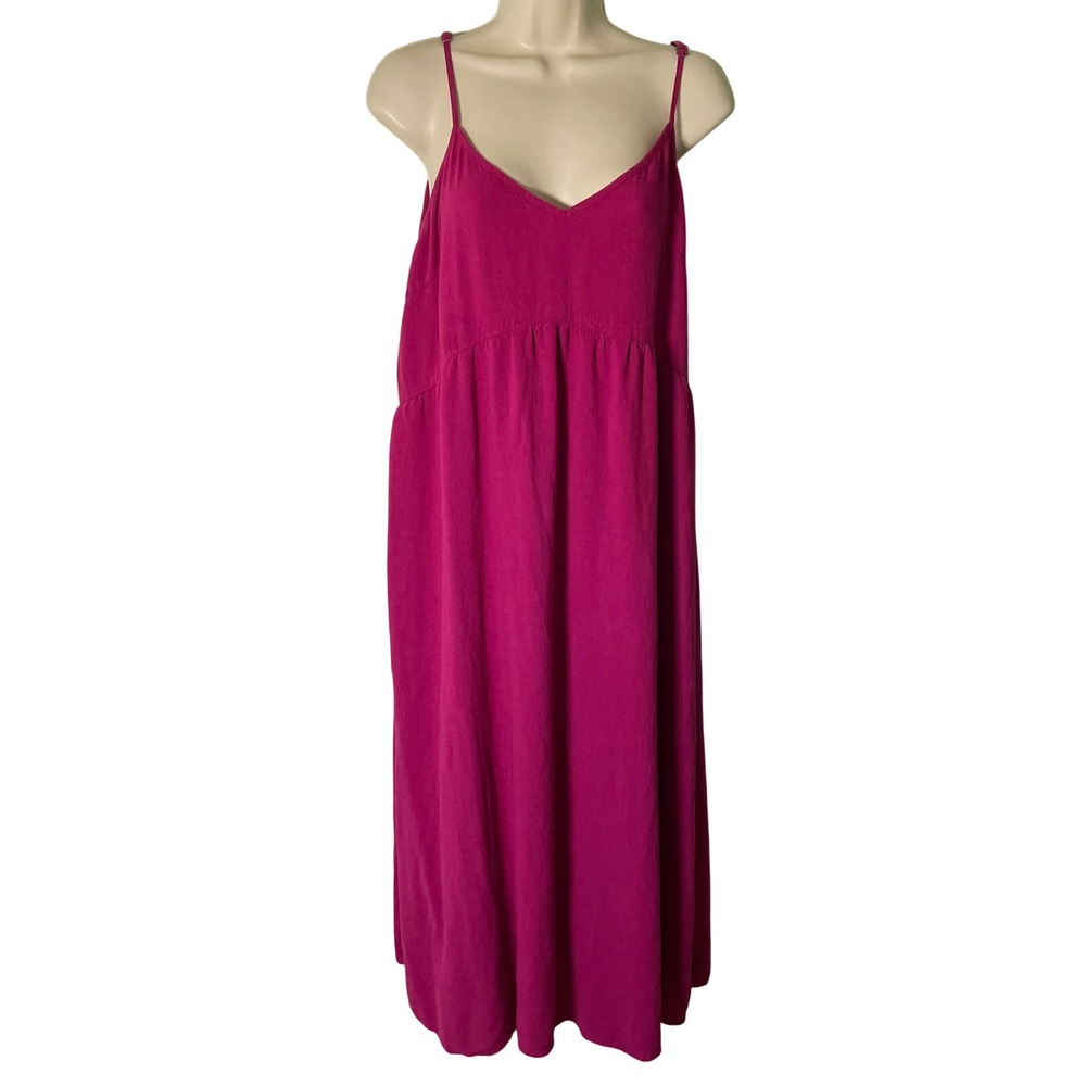 Universal Thread Magenta Pink Linen Blend Midi Dress Womens Large V-Neck Strappy